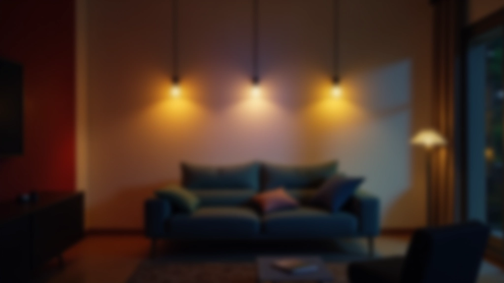 Lampadine intelligenti colorate accese in diversi colori in una lampada a sospensione moderna