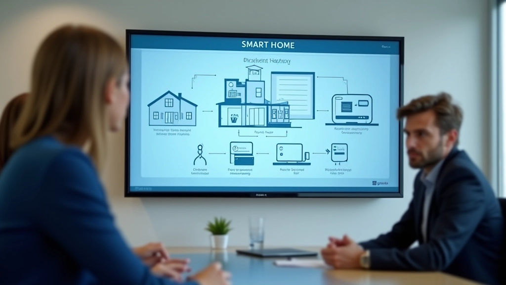 Panoramica di sistema domotico intelligente visualizzata su schermo di presentazione professionale