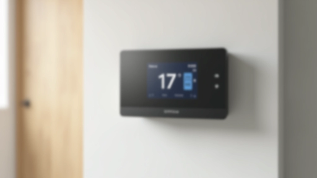 Termostato intelligente da parete con display touch, montato su muro di casa moderna con colori chiari