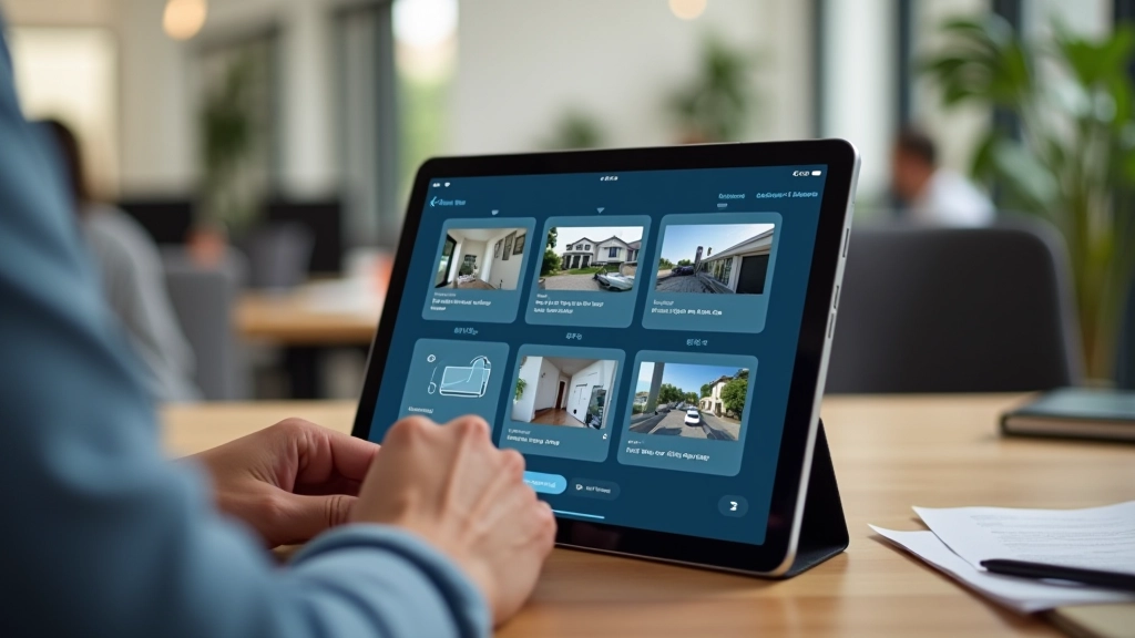 Dashboard di controllo su schermo tablet che mostra il monitoraggio di più telecamere domestiche in tempo reale